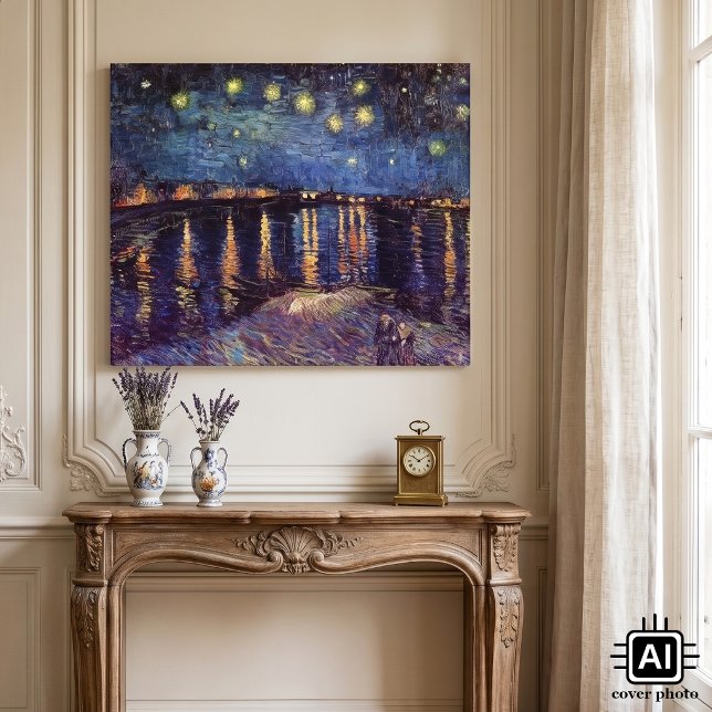 Stjärnenatt vid Rhône av Vincent van Gogh Canvastryck (Starry Night Over The Rhone by Vincent van Gogh is a vintage fine art post impressionism painting.)