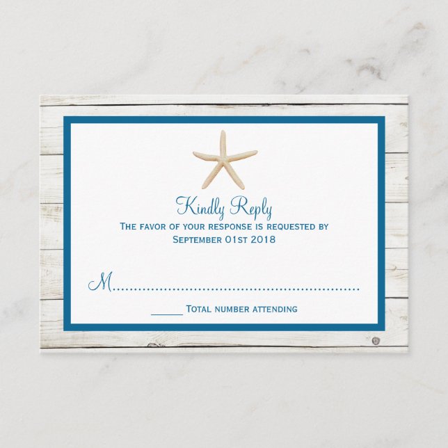 Stjärnfiskad vitewaschad Wood Beach WedCollection OSA Kort (Framsida)