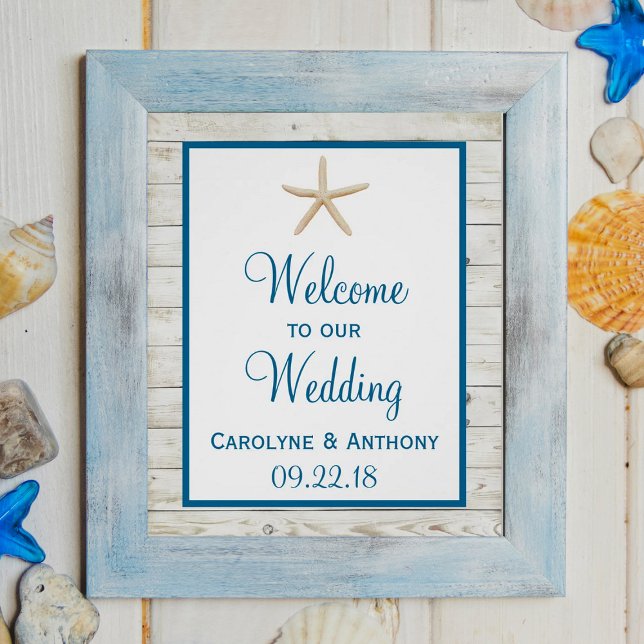 Stjärnfiskad vitewaschad Wood Beach WedCollection Poster (Skapare uppladdad)