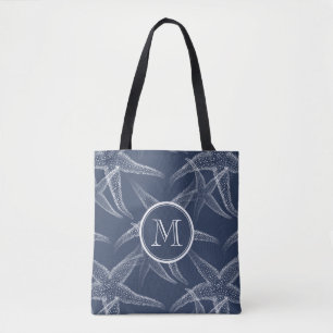 Stjärnfiskens blåa monogram, fyll på tok tygkasse