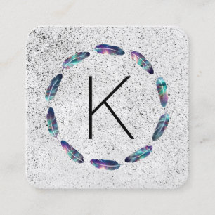 Stjärnfjädermönster med monogram fyrkantigt visitkort