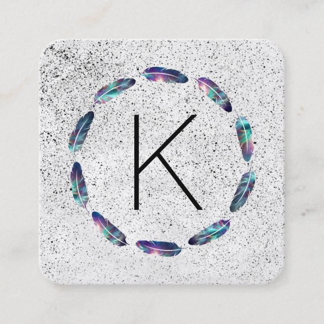 Stjärnfjädermönster med monogram fyrkantigt visitkort (Framsida)
