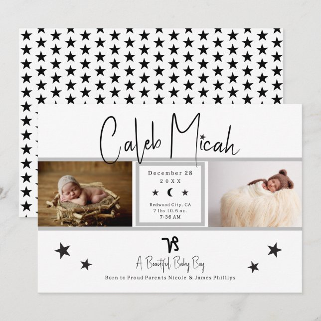 Stjärnfoto för Stenbocken Födelseannons för Bebis Inbjudningar (Fram/baksida)