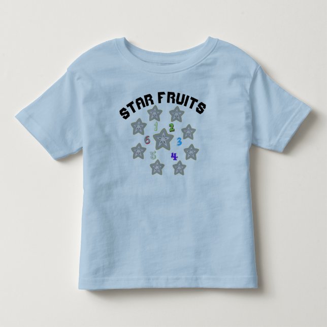 Stjärnfrukter och siffror för småbarn Blå T-shirt (Framsida)