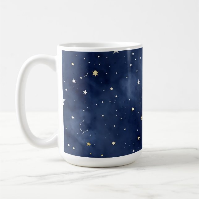 Stjärnfull Natt Mån Konstellationer Mönster Kaffemugg (Vänster)