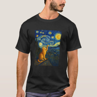 Stjärnhimmel med orange tabbykatt Rollig Berömd Sm T Shirt