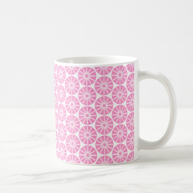 Stjärnhjulmönster - Rosa på Vitt Kaffemugg (Höger)