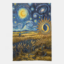 Stjärnig skörd i Van Gogh-stil Gult vete Kökshandduk