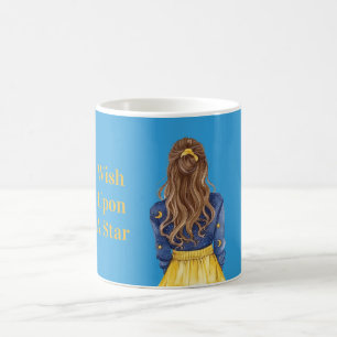 Stjärniga himlar månar flicka brunt hår kaffemugg