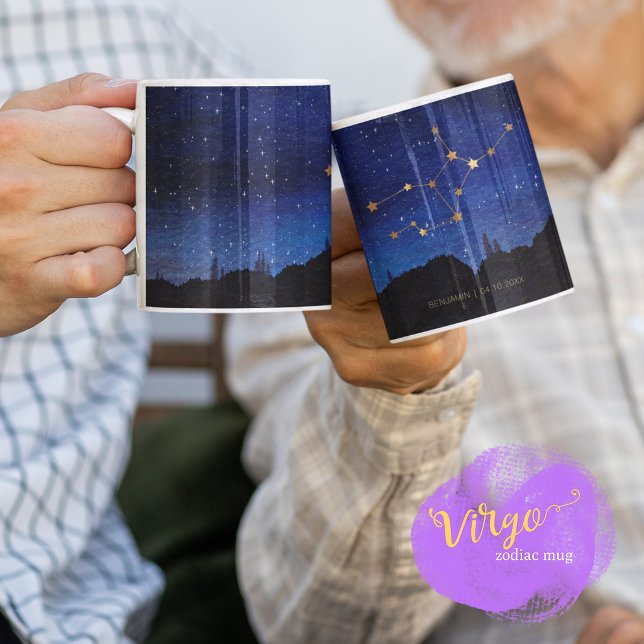 Stjärniga Natt Träd Guld Jungfrun Zodiak Stjärnbil Kaffemugg (Skapare uppladdad)
