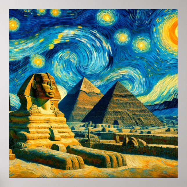 Stjärniga nattens pyramider Sfingen Egypten Poster (Framsidan)