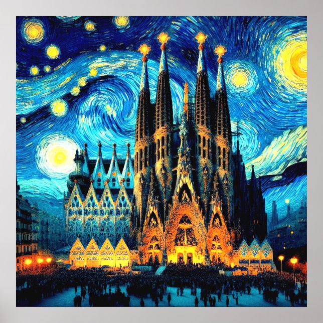Stjärniga Sagrada Familia Barcelona Poster (Framsidan)