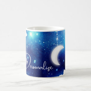 Stjärnigt himmel-måne-kaffe, galaxkaffe, mugg