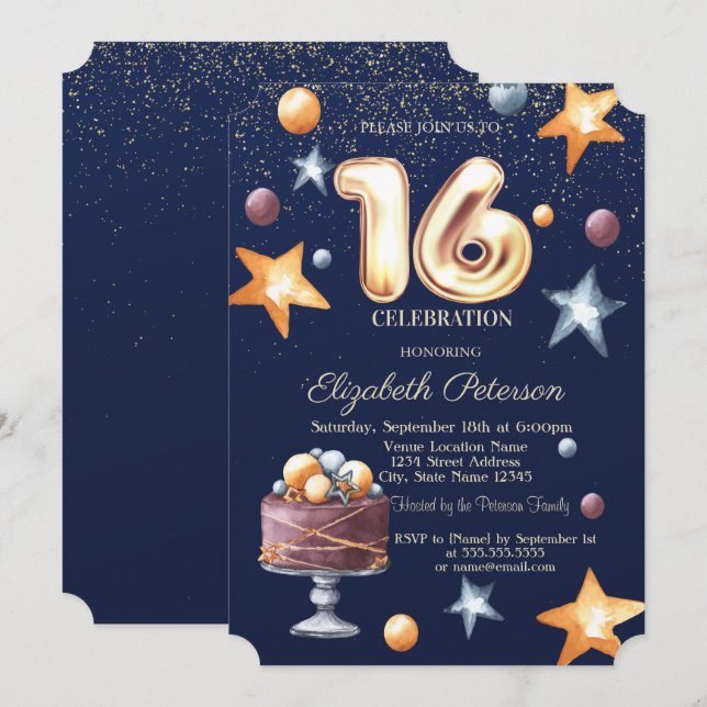 Stjärnkakor Konfetti Sweet 16-fest Inbjudningar (Fram/baksida)