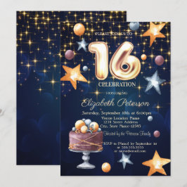 Stjärnkakor Navyblå Sweet 16-inbjudan Inbjudningar