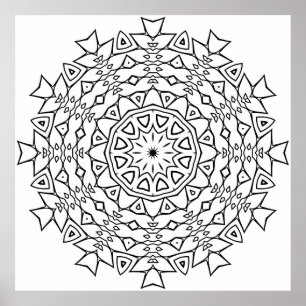 Stjärnkärna Mandala med kantig tribal geometri Poster