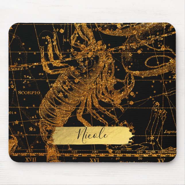 Stjärnkarta astrologiskt tecken Guld Skorpionen Musmatta (Framsidan)