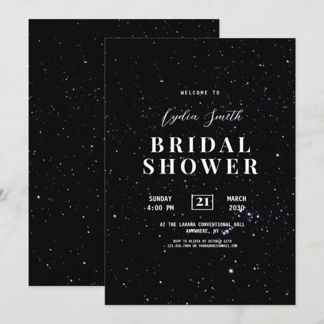 Stjärnklar bröllopsdusch-inbjudan, Celestial inbju Inbjudningar (Fram/baksida)