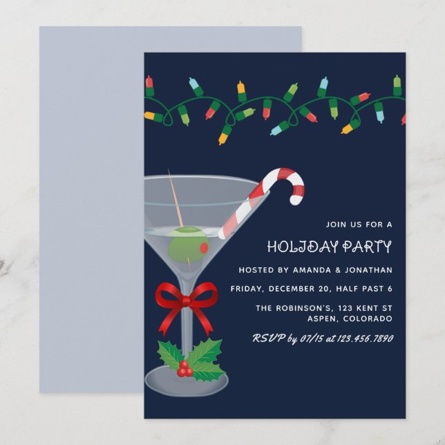 Stjärnklar jul firande cocktailfest inbjudningar (Fram/baksida)