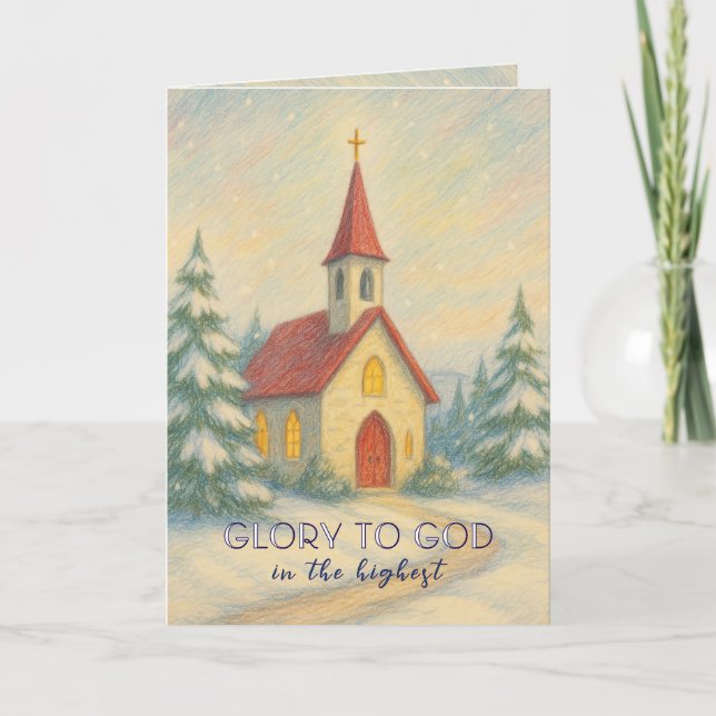 Stjärnklar julnatt kyrka julkort helgkort (Framsida)