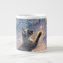Stjärnklar katt i natt – Van Gogh-inspirerad konst Jumbo Mugg
