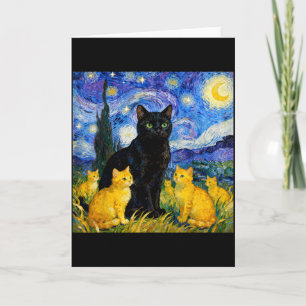 Stjärnklar katt natt Artistic Svart katt &amp; Kat Kort