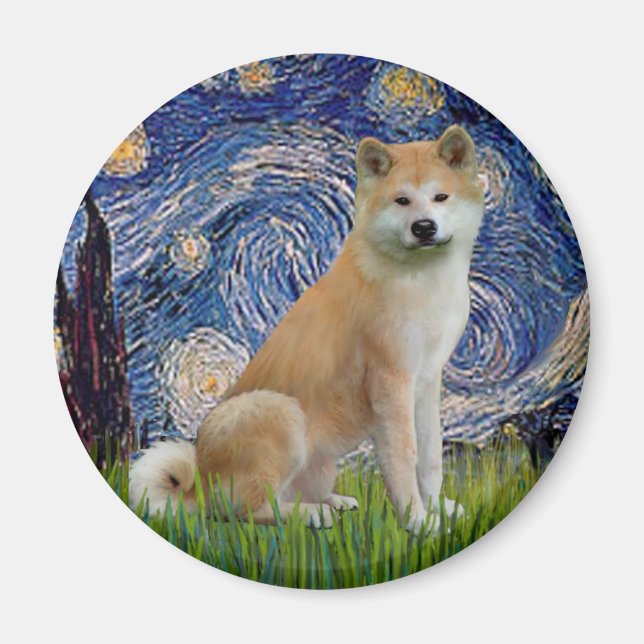 Stjärnklar natt - Akita Inu Magnet (Framsidan)