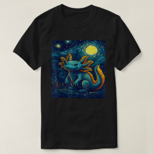 Stjärnklar Natt Axolotl Van Gogh Stil Söt Amfibie T Shirt