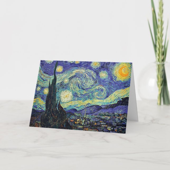 Stjärnklar natt blå gul tavla av van Gogh Kort (Framsida)