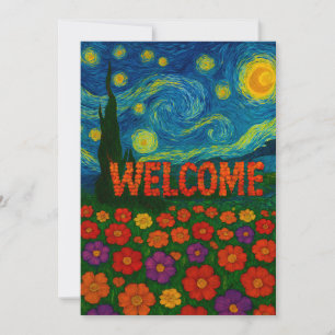 Stjärnklar natt Blommig välkomst Konstnärlig desig Tack Kort