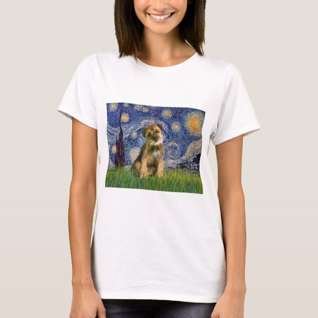 Stjärnklar natt - Border Terrier #1 T-shirt (Framsida)
