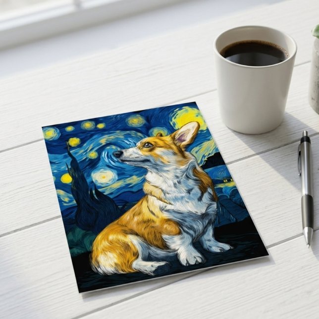 Stjärnklar Natt Corgi Hund Impressionistisk Konst Vykort (corgi starry night postcard)