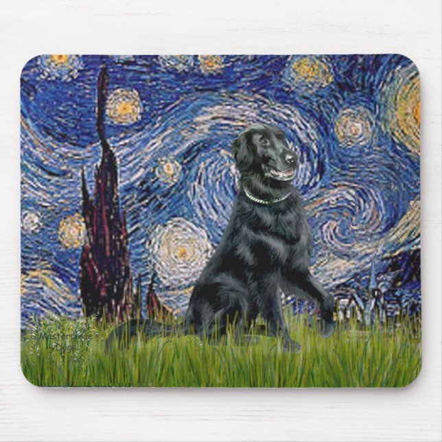 Stjärnklar natt - Flat Coated Retriever 2 Musmatta (Framsidan)
