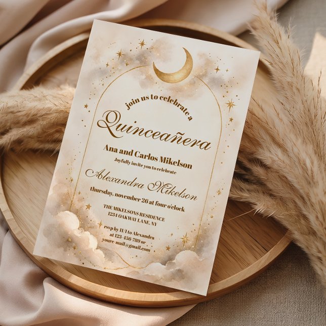 Stjärnklar natt-guld Quinceañera Inbjudningar (Skapare uppladdad)