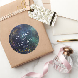 Stjärnklar natt Himmelsk galaxbröllop Runt Klistermärke