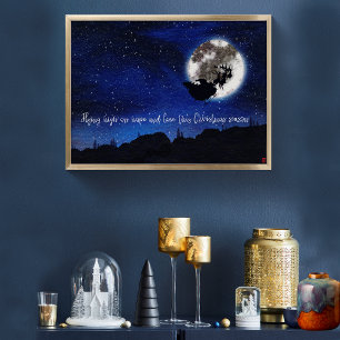Stjärnklar natt Jul Tomte Flyger Med Renar Poster