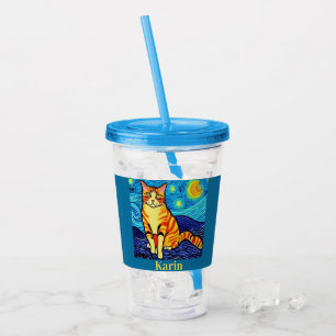 Stjärnklar natt katt personlig take away mugg
