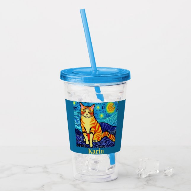 Stjärnklar natt katt personlig take away mugg (Framsida Ice)