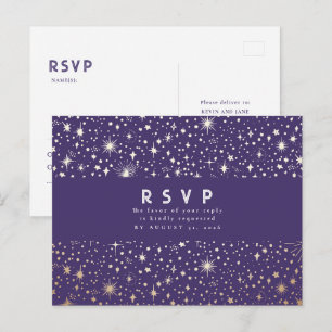 Stjärnklar natt Lila och guld bröllops-RSVP Vykort