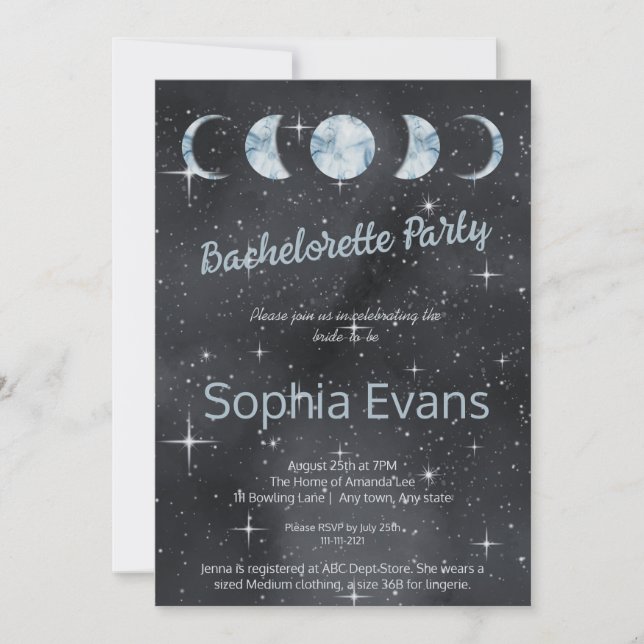 Stjärnklar natt Månfaser Zodiak Henparty Inbjudningar (Framsida)