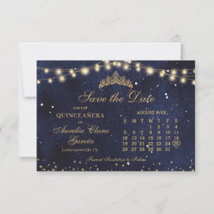 Stjärnklar natt Marinblå Guld Quinceanera-kalender Spara Datumet