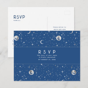 Stjärnklar natt Marinblå och silver bröllops-RSVP Vykort