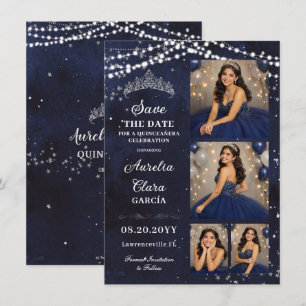 Stjärnklar natt Marinblå Quinceañera Foto Spara Da Anteckningskort