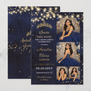 Stjärnklar natt Marinblå Quinceañera Foto Spara Da Anteckningskort