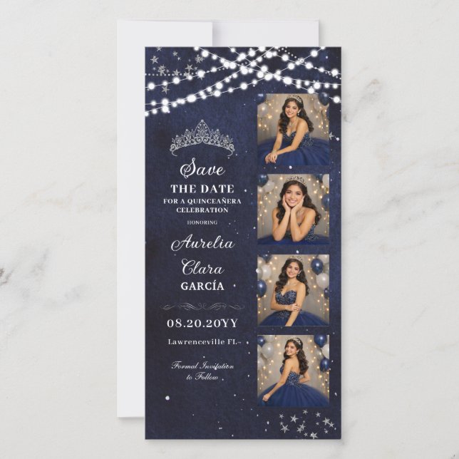 Stjärnklar natt Marinblå Quinceañera Fotobox Spara Datumet (Framsida)