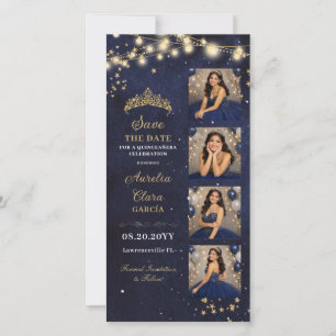 Stjärnklar natt Marinblå Quinceañera Fotobox Spara Datumet