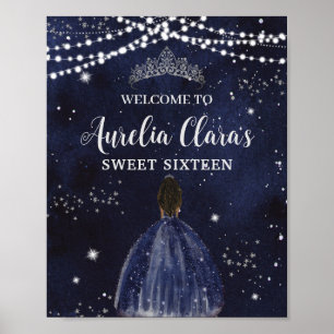 Stjärnklar natt Marinblå Silver Sweet 16 Brun flic Poster