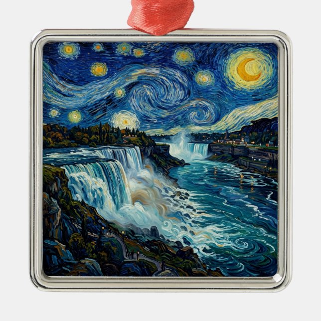 Stjärnklar natt Niagara Falls Julgransprydnad Metall (Framsidan)