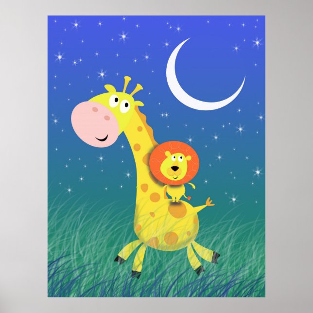 Stjärnklar natt på savannen Barn Konsttryck Poster (Framsidan)
