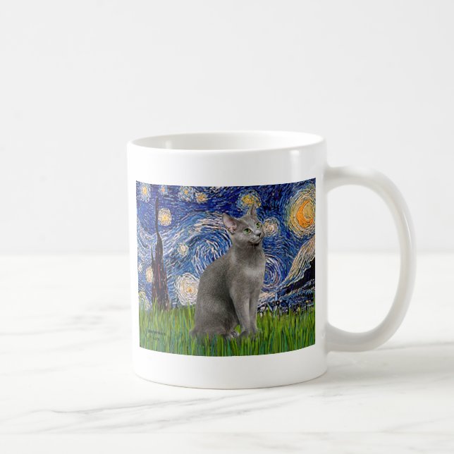 Stjärnklar natt - Rysk blå katt Kaffemugg (Höger)